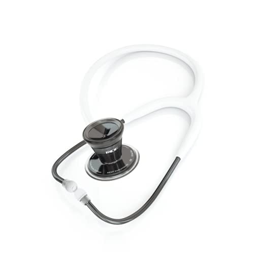 MDF Instruments, ProCardial Cardiology Stethoscope, Stainless Steel, Adult, Dual Head, White Tube, PerlaNoire Chestpiece-Headset, MDF797PN29