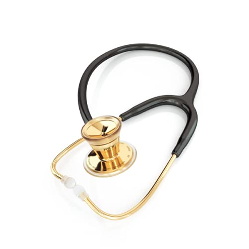 MDF Instruments, ProCardial Cardiology Stethoscope, Stainless Steel, Adult, Dual Head, Black Tube, Gold Chestpiece-Headset, MDF797K11