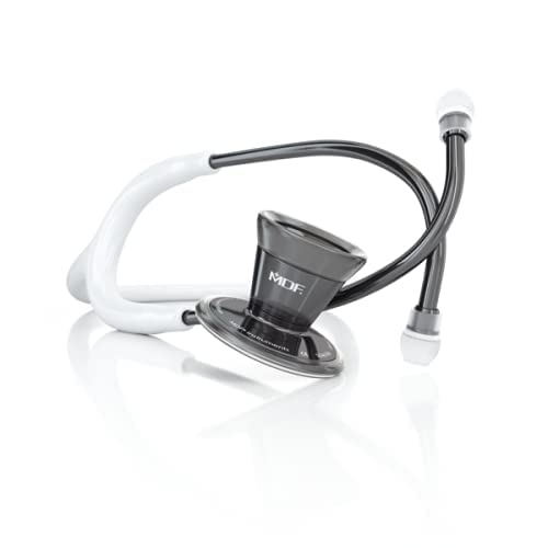 MDF Instruments, ProCardial Cardiology Stethoscope, Stainless Steel, Adult, Dual Head, White Tube, PerlaNoire Chestpiece-Headset, MDF797PN29