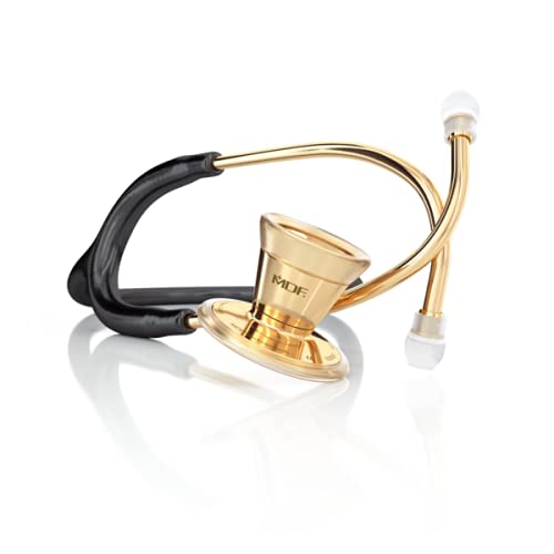 MDF Instruments, ProCardial Cardiology Stethoscope, Stainless Steel, Adult, Dual Head, Black Tube, Gold Chestpiece-Headset, MDF797K11