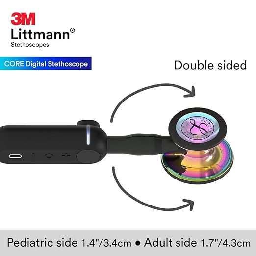 3M Littmann CORE Digital Stethoscope, Our Most Advanced Stethoscope Yet, Up To 40x Amplification, Active Noise Cancellation, In-App Sound Wave Visualization, High Polish Rainbow Chestpiece, 8570