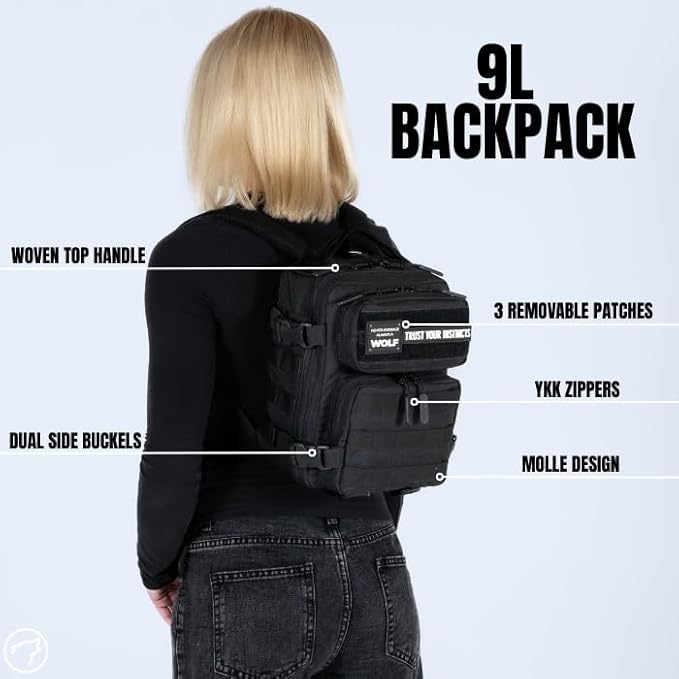 WOLFpak 9L Backpack Mini (Black Venom) Small Tactical Backpack – 9L EDC Daypack, Compact & Water-Resistant Bag for Gym, Hiking, Commuting