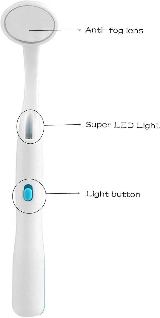 2 Pcs Dental Mirror with Light Tool LED Lighted Teeth Inspection Mirror Anti Fog Curve Angle Dentist Oral Care Tool