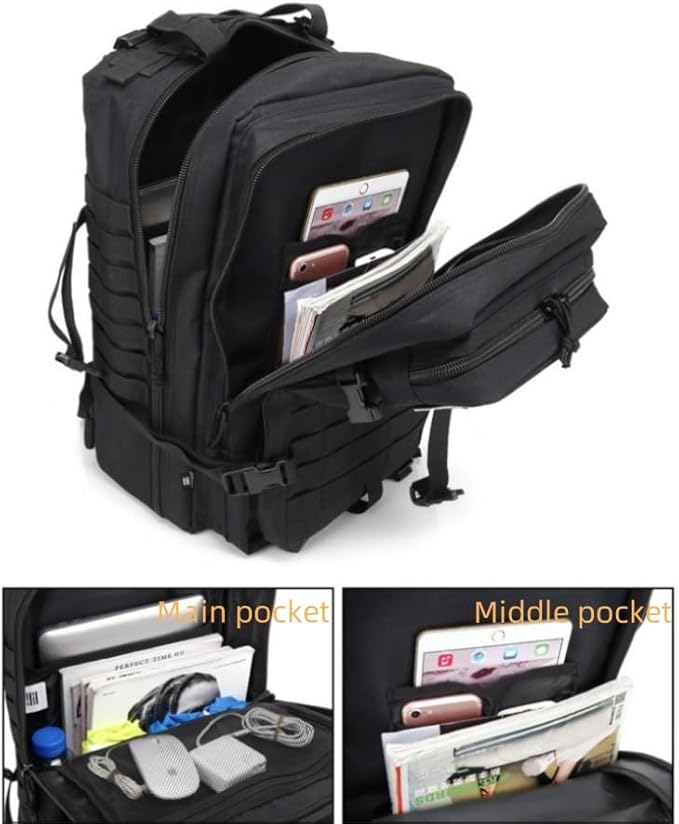 45L Military Tactical Backpack for Men & Women Bug Out Bag Assault pack Molle Daypack Hiking Trekking Rucksack(45L black)