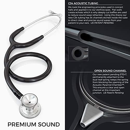 MDF Instruments, ProCardial Cardiology Stethoscope, Stainless Steel, Adult, Dual Head, White Tube, PerlaNoire Chestpiece-Headset, MDF797PN29