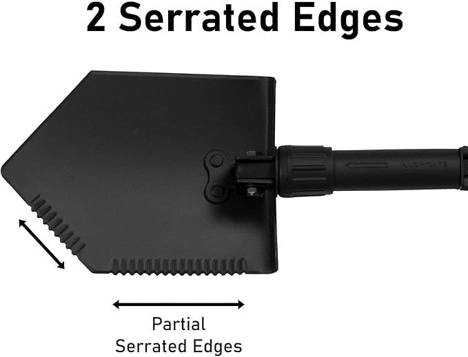 USGI Industries Military Style Shovel | Tri-Fold Entrenching Tool with Serrated Edge | Lightweight, Foldable, Compact, Multi-Use Perfect for Camping, Survival, Trenching (E-Tool)
