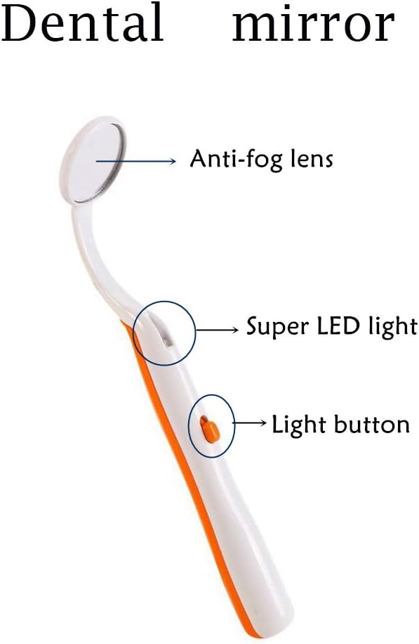 2 Pcs Dental Mirror with Light Tool LED Lighted Teeth Inspection Mirror Anti Fog Curve Angle Dentist Oral Care Tool