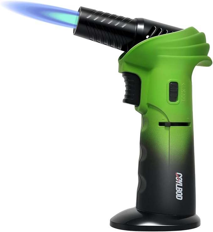 Butane Torch Lighter, 0-90°Rotating Angle Butane Lighter, Refillable Kitchen Torch with Safety Lock, Adjustable Flame for Soldering (Green and Black)