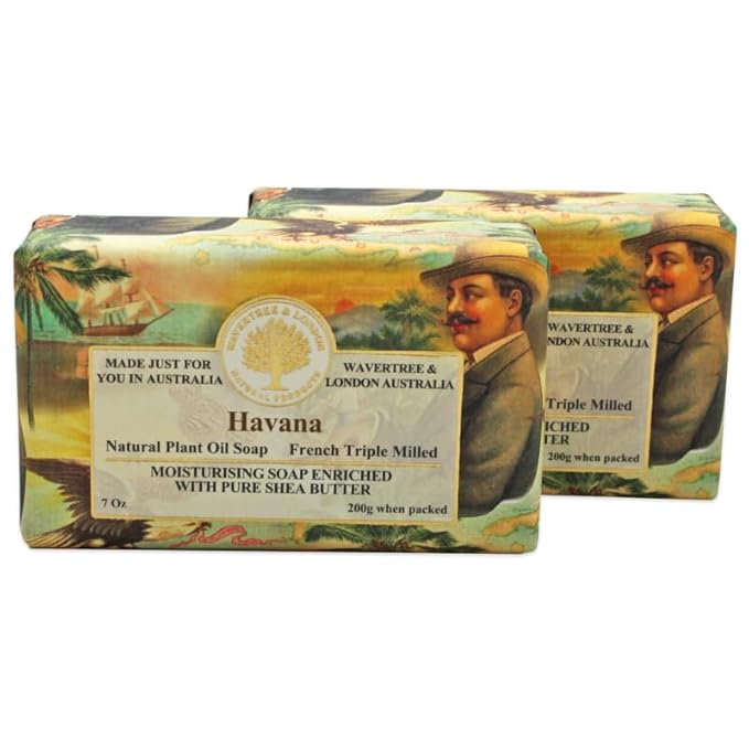 Wavertree & London Havana Scented Natural Soap (2 Bars), 7oz Moisturizing French Triple Milled Soap Bars enriched with shea butter - Pure Plant Based Bath & Body Bars for All Skin Types