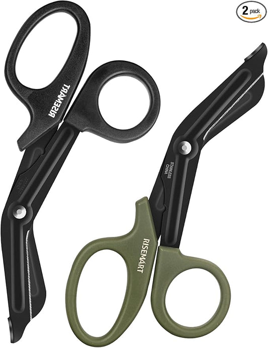 Trauma Shears - RISEMART Medical Scissors Bandage Scissors for Nurses, 7.5" Fluoride Coated Non-stick Blades Stainless Steel Nursing scissors for Doctor, Nurses, Nursing Students,EMS Black+Green