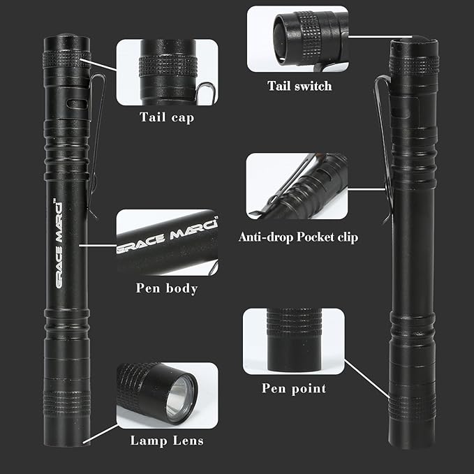 5PCS Mini Tactical Pen Flashlights, 200LM Waterproof Flashlights, 3 Modes Pocket Light with Clip,5 Pack Small Led Light for Camping, Emergency Inspection and Repair
