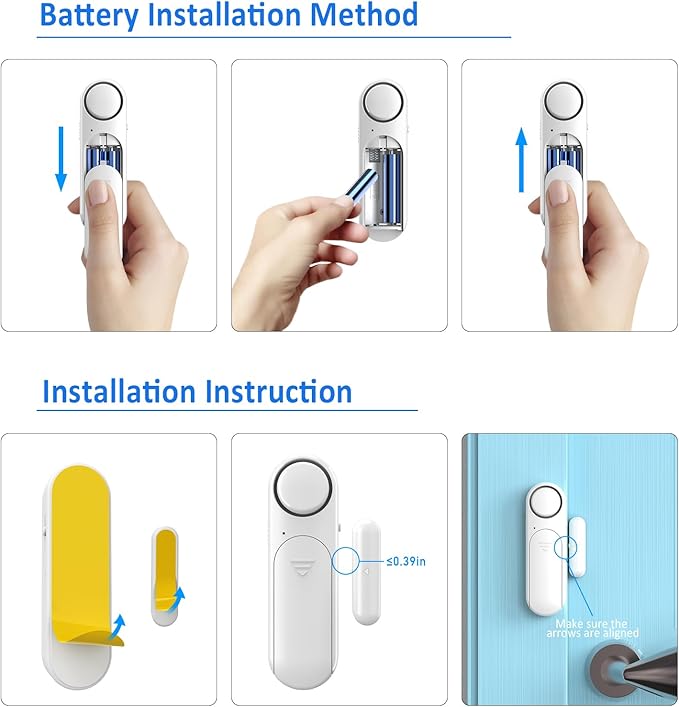 Window and Door Alarm When Opened (2 Pack) for Kids Safety/Home Security, Wireless Sliding Door Opening Sensor Alarms for Dementia, 120dB Burglar Alert, Ideal for Business, Garage, Apartment, White