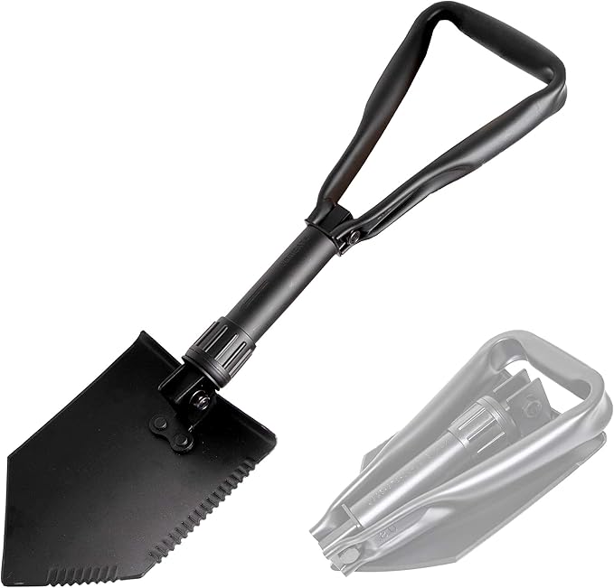 USGI Industries Military Style Shovel | Tri-Fold Entrenching Tool with Serrated Edge | Lightweight, Foldable, Compact, Multi-Use Perfect for Camping, Survival, Trenching (E-Tool)