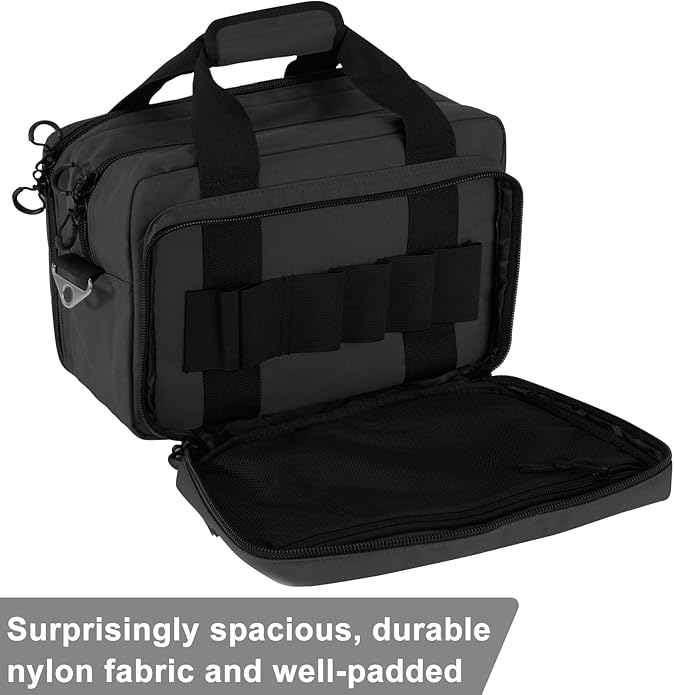 Range Bag Pistol Handgun Bag Gun Carrying Case for Handguns and Ammo with Lockable Zippers