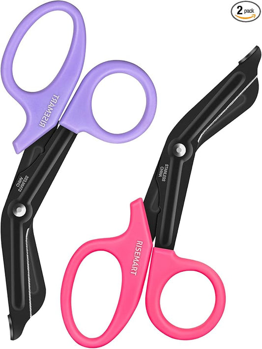 Trauma Shears - RISEMART Medical Scissors Bandage Scissors for Nurses, 7.5" Fluoride Coated Non-stick Blades Stainless Steel Nursing scissors for Doctor, Nurses, Nursing Students,EMS Pink+Purple
