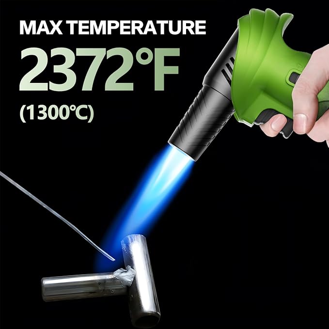 Butane Torch Lighter, 0-90°Rotating Angle Butane Lighter, Refillable Kitchen Torch with Safety Lock, Adjustable Flame for Soldering (Green and Black)