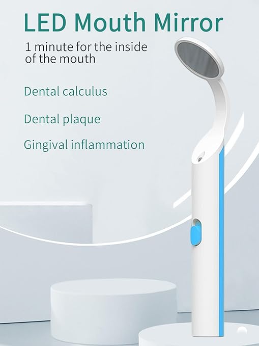 2 Pieces Dental Mirror with Light - LED Lighted Teeth Inspection Mirror, Anti Fog Curve Angle Mouth Mirrors Dentist Oral Assistant Care Tool Accessories (Light Blue)