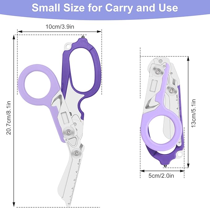 6-in-1 Heavy-Duty Emergency,trauma shears, Folding Retractable Emergency Shears, Outdoor Camping Tools, Seat Belt Cutter, Oxygen Cylinder Wrench, Complimentary Adjustable Wrench (Purple)