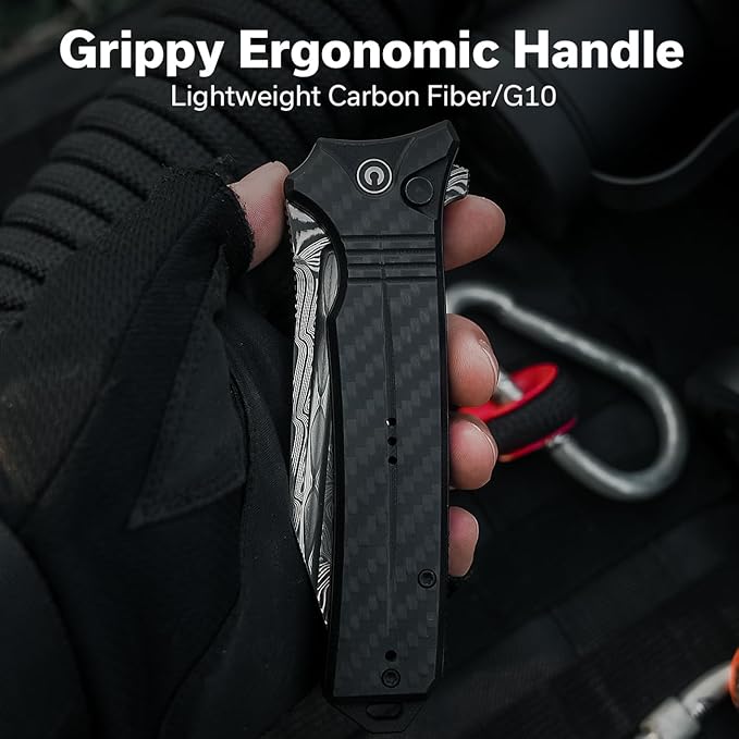 CIVIVI Neurohaptic Pocket Knife for EDC, Folding Knife with 3.74'' Damascus Blade Carbon Fiber & G10 Handle, Reversible Clip, Gift for Men Women C23080-DS1