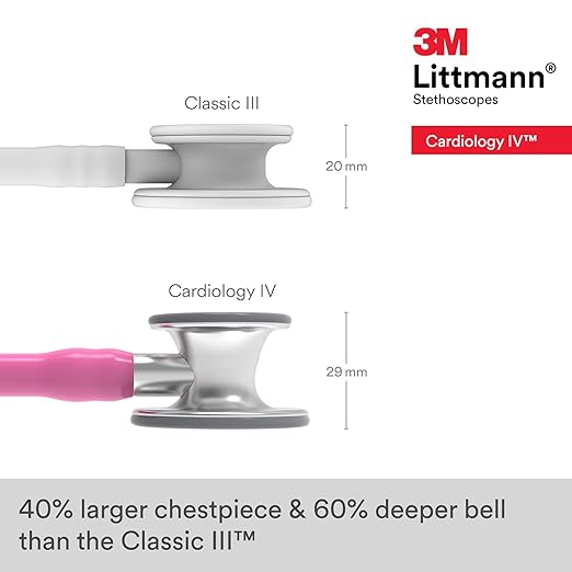 3M Littmann Cardiology IV Diagnostic Stethoscope, 6159, More Than 2X as Loud, Weighs Less, Stainless Steel Chestpiece, 27" Rose Pink Tube