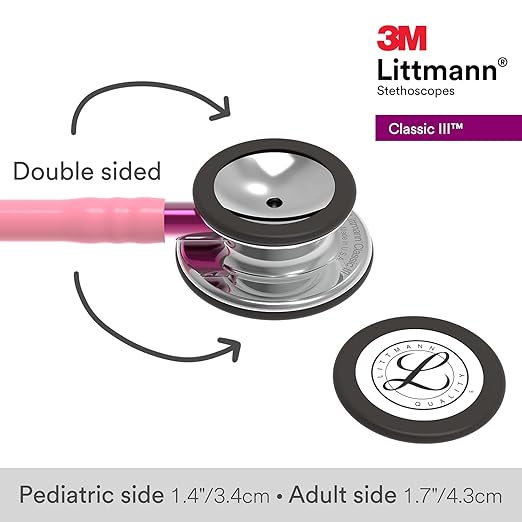 3M Littmann Classic III Monitoring Stethoscope, 5962, More Than+C19:C70 2X as Loud, Weighs Less, Stainless Steel Mirror-Finish Chestpiece, 27" Pearl Pink Tube, Pink Stem, and Smoke Headset