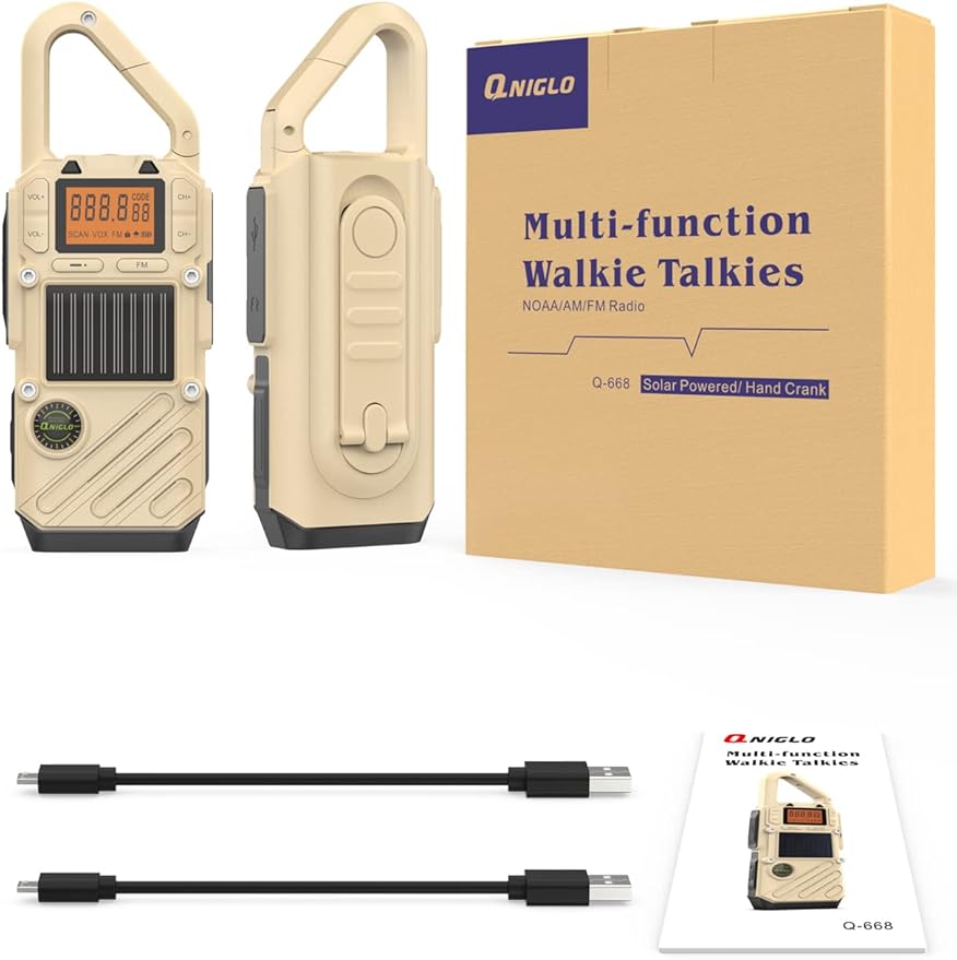 Walkie Talkies for Adults Rechargeable, FM/NOAA Emergency Radios with Weather Alerts, LED Flashlight & SOS Alarm, Solar Powered Hand Crank Long Range 2 Way Radios Walkie Talkie with USB Charged