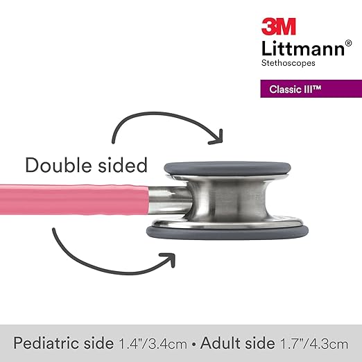 3M Littmann Classic III Monitoring Stethoscope, 5633, More Than 2X as Loud, Weighs Less, Stainless Steel Chestpiece, 27" Pearl Pink Tube