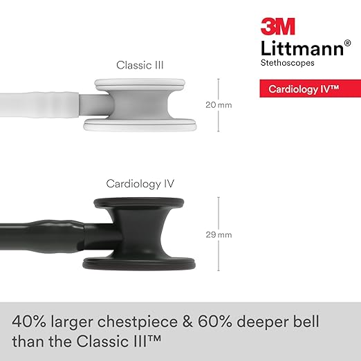 3M Littmann Cardiology IV Diagnostic Stethoscope, 6163, More Than 2X as Loud, Weighs Less, Stainless Steel Black-Finish Chestpiece, 27" Black Tube, Stem, and Headset