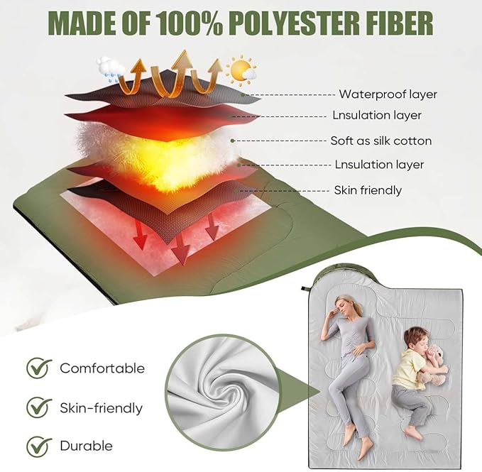 Camping Sleeping Bags for Adults Kids Waterproof Lightweight Sleeping Bag for Cold Weather or Warm Backpacking Hiking Mountaineering Indoor Outdoor Use