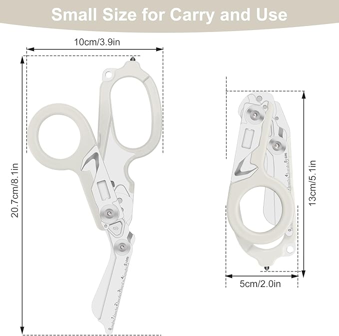 6 in 1 trauma shears, folding emergency shear, Outdoor Camping Tools, Seat Belt Cutter, Oxygen Cylinder Wrench, Complimentary Adjustable Wrench (Luminous Silver)