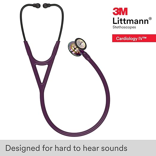 3M Littmann Cardiology IV Diagnostic Stethoscope, 6239, More Than 2X as Loud, Weighs Less, Stainless Steel High Polish Rainbow-Finish Chestpiece, 27" Plum Tube, Violet Stem and Black Headset