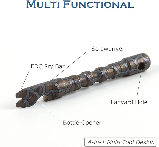 Titanium Alloy EDC Pry Bar with Bottle Opener Screwdriver Function Multi Tool (Multicolor)