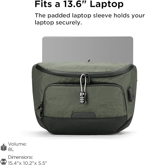 ALPAKA Bravo Sling Max, 8L RFID-Blocking Sling Laptop Bag for Men with Maglockz Buckle, Lockable Zips & External USB Port
