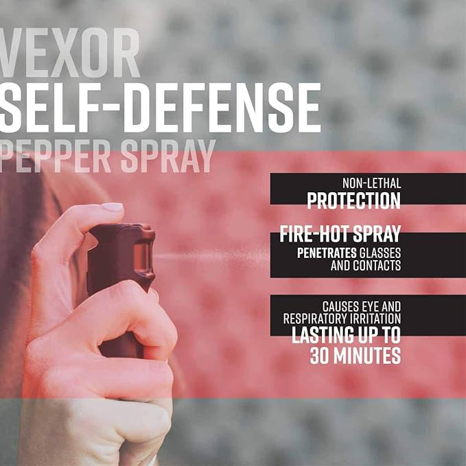 Zarc Vexor Police Strength Pepper Spray, Flip-Top Finger Grip, 20+ Shots, 10-12 Ft. Range - 4 Pack