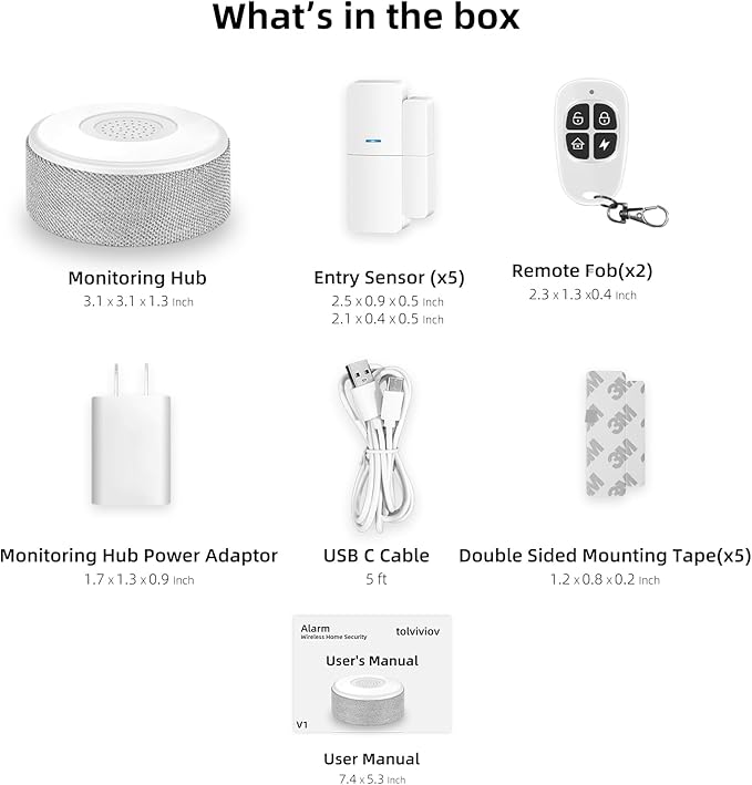 WiFi Door Alarm System, Wireless DIY Smart Home Security System, with Phone APP Alert, 8 Pieces-Kit (Alarm Siren, Door Window Sensor, Remote), Work with Alexa, for House, Apartment, by tolviviov