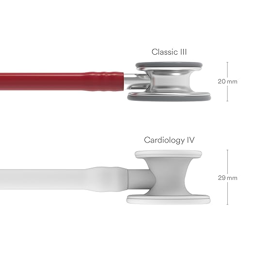 3M Littmann Classic III Monitoring Stethoscope, 5627, More Than 2X as Loud, Weighs Less, Stainless Steel Chestpiece, 27" Burgundy Tube
