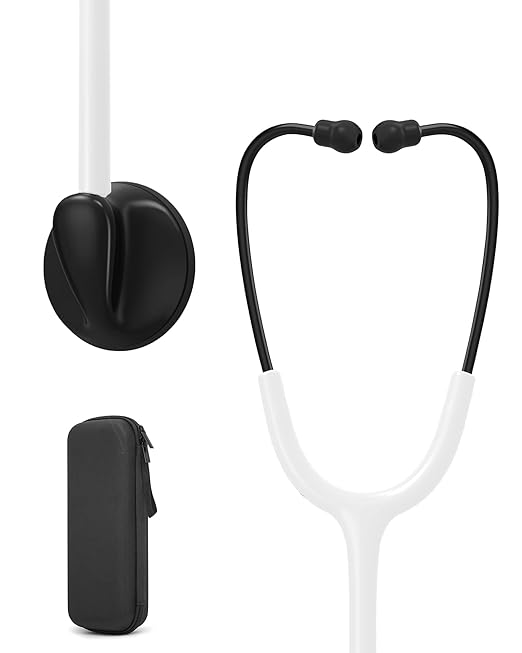 Single Head Stethoscope for Doctors/Nurses/Nursing School Students, Medical and Home Use with Accessories Name Tag, FSA HSA Eligible (White Tube, with EVA Case)
