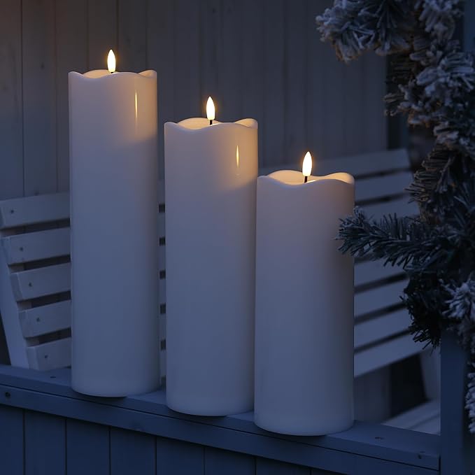 4" x10" Outdoor Flameless Candles with Remote, Large Waterproof Candles Battery Operated, Plastic Flickering LED Candles for Garden Patio Porch Home Party, White 1Pack