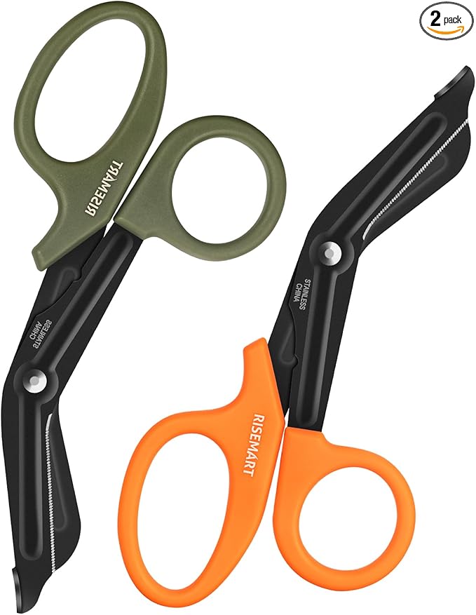 Trauma Shears - RISEMART Medical Scissors Bandage Scissors for Nurses, 7.5" Fluoride Coated Non-stick Blades Stainless Steel Nursing scissors for Doctor, Nurses, Nursing Students, EMS Green+Orange