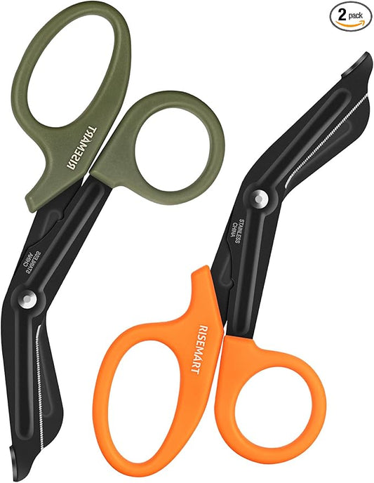Trauma Shears - RISEMART Medical Scissors Bandage Scissors for Nurses, 7.5" Fluoride Coated Non-stick Blades Stainless Steel Nursing scissors for Doctor, Nurses, Nursing Students, EMS Green+Orange