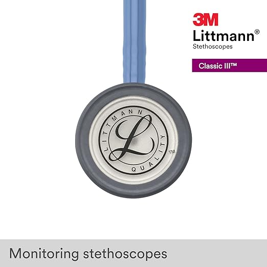 3M Littmann Classic III Monitoring Stethoscope, 5630, More Than 2X as Loud, Weighs Less, Stainless Steel Chestpiece, 27" Ceil Blue Tube