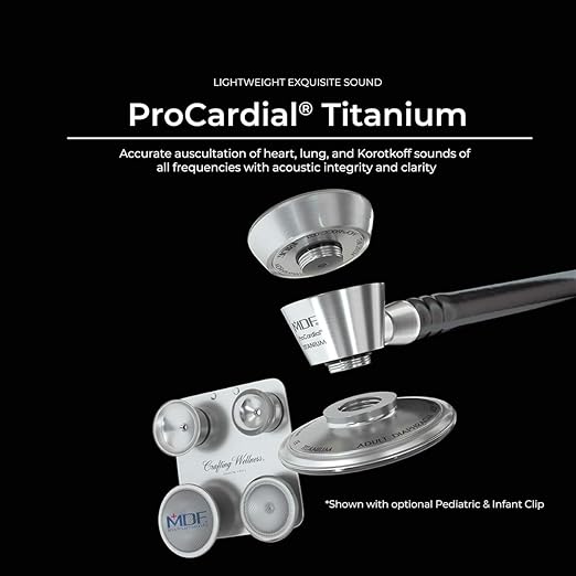 MDF Instruments, Kaleidoscope ProCardial Cardiology Stethoscope, Lightweight Titanium, Adult, Dual Head, Fuschia Tube, Kaleidoscope Chestpiece-Headset, MDF797TKL32