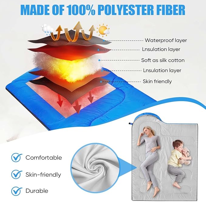 Camping Sleeping Bags for Adults Kids Waterproof Lightweight Sleeping Bag for Cold Weather or Warm Backpacking Hiking Mountaineering Indoor Outdoor Use