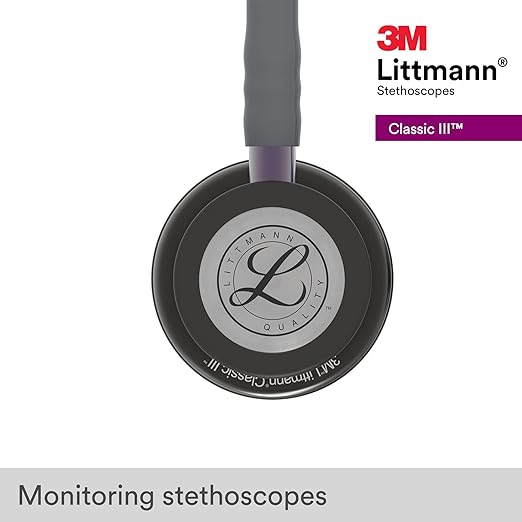 3M Littmann Classic III Monitoring Stethoscope, 5873, More Than 2X as Loud, Weighs Less, Stainless Steel Smoke-Finish Chestpiece, Grey Tube, 27" Violet Gray Stem, and Smoke Headset