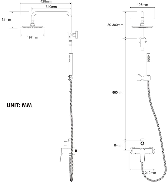 Rainsworth Outdoor Shower Kit Matte Black - Single Handle Brass Valve, 8 Inch Rain Shower Head and Handheld Spray Shower Fixture Combo, SUS 304 Stainless Steel Wall-Mounted Faucet
