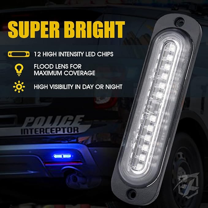 Xprite Blue LED Emergency Strobe Lights Kit, Surface Flush Mount Grill Grille Hazard Warning Safty Flashing Police Light for Volunteer Vehicles Off-Road Trucks Cars SUV ATV UTV Motorcycle - 8PCS