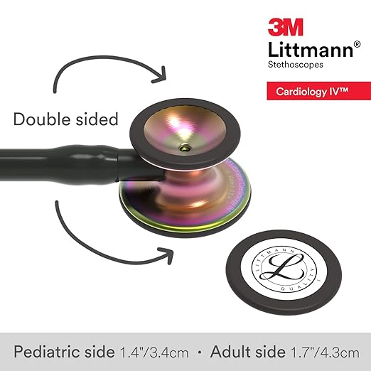 3M Littmann Cardiology IV Diagnostic Stethoscope, 6165, More Than 2X as Loud, Weighs Less, Stainless Steel Rainbow-Finish Chestpiece, 27" Black Tube, Stem, and Headset