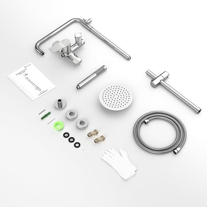 Rainsworth Outdoor Shower Kit Chrom - Single Handle Brass Valve, 8 Inch Rain Shower Head and Handheld Spray Shower Fixture Combo, SUS 304 Stainless Steel Wall-Mounted Faucet