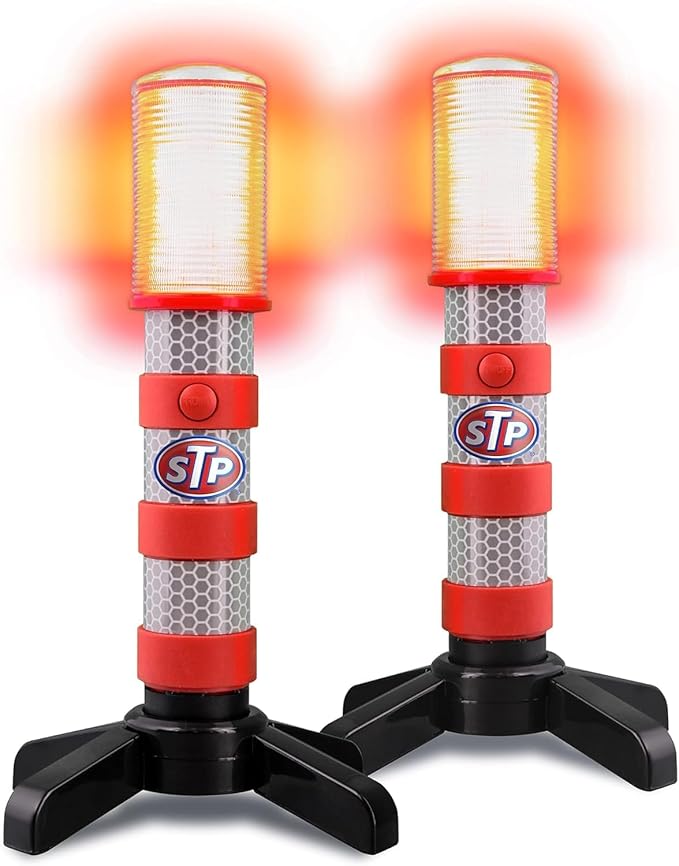 XTREME STP Emergency LED Road Flares, 3 Separate Lighting Modes: Flashing Red, Solid Red and White Flashlight, Visible From Up To A Mile, Foldable Stands/Built-In Magnet Sticks To Car