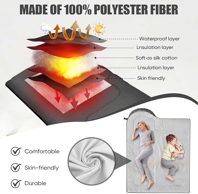 Camping Sleeping Bags for Adults Kids Waterproof Lightweight Sleeping Bag for Cold Weather or Warm Backpacking Hiking Mountaineering Indoor Outdoor Use